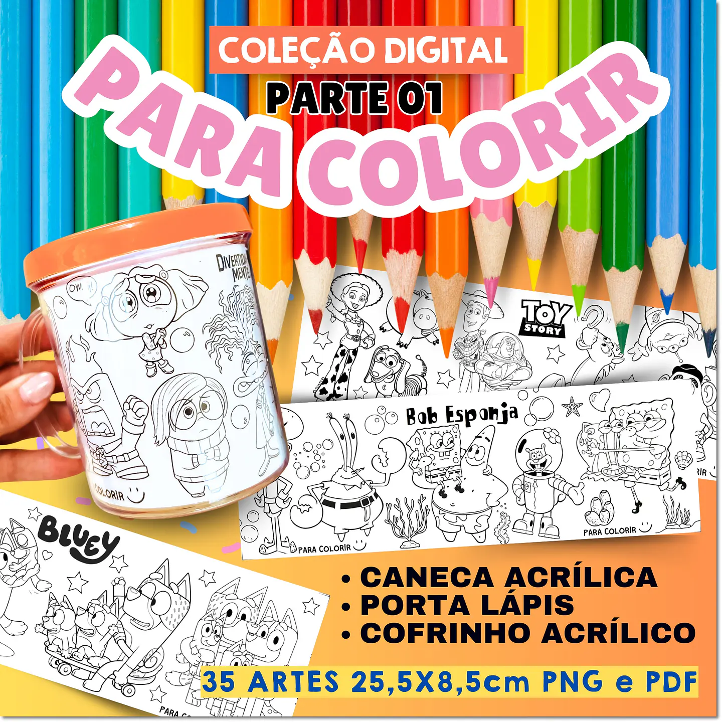 Arquivo de Corte Cx Diversão - Colorir Canecas Rosqueável Colorir Dia das Crianças 3 1