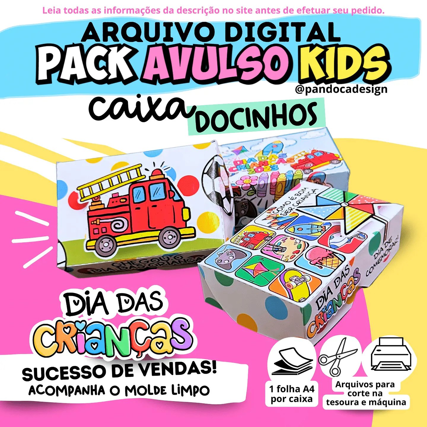 Arquivo de Corte Cx Doces Pack Avulso Kids Caixa Docinhos Dia das Crianças 2 1