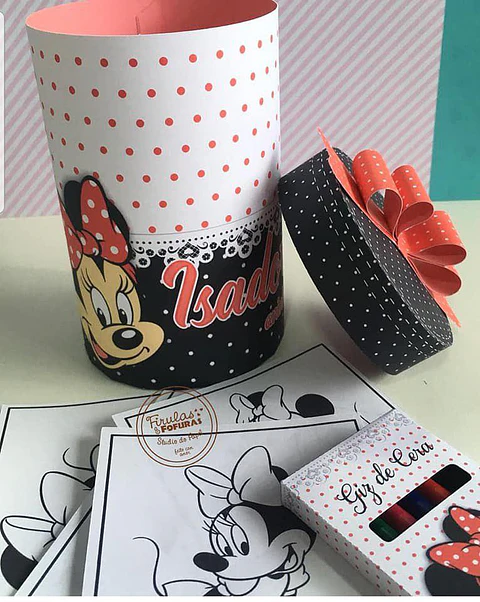 Arquivo de Corte Cx Multiuso Caixa Cilindro Livro Minnie Vermelha Dia das Crianças 1