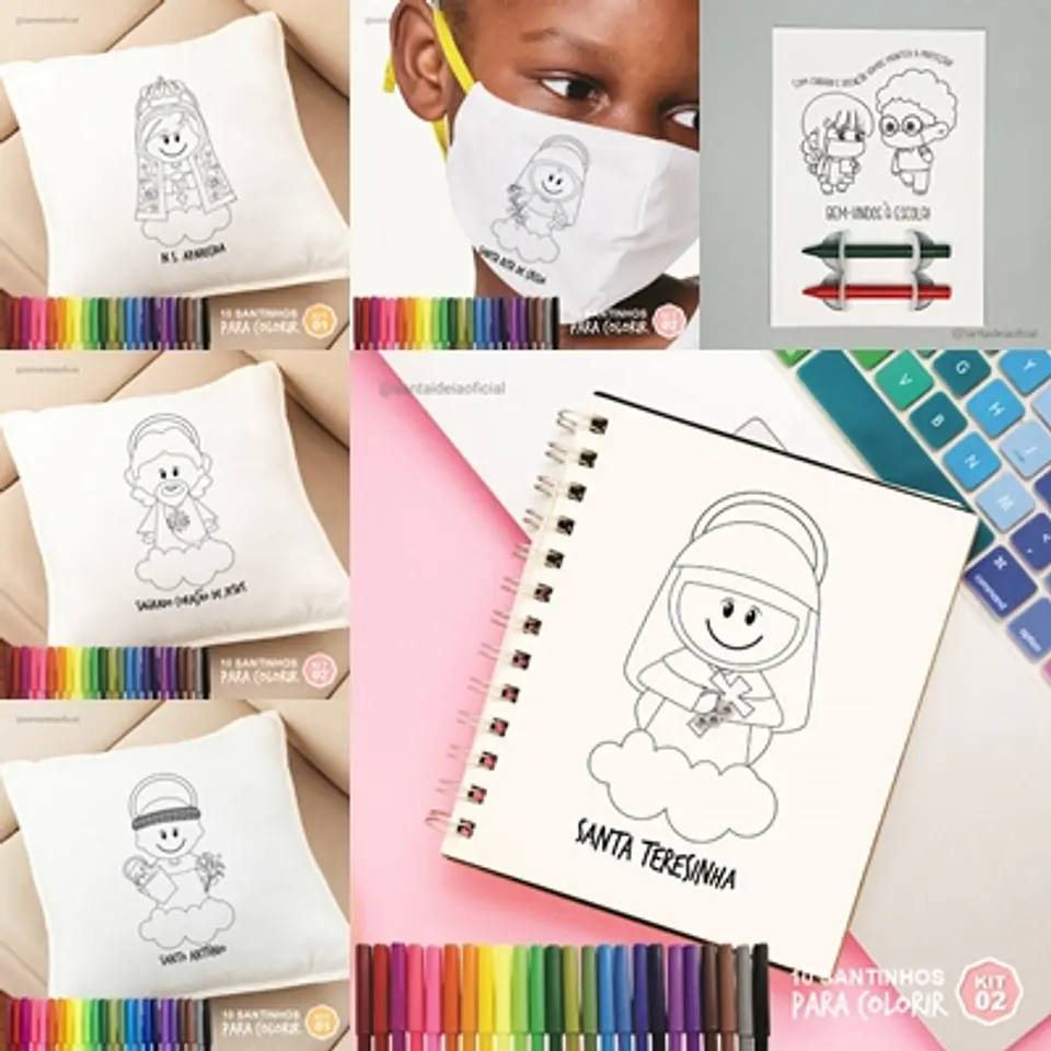 Arquivo de Corte Cx Diversão - Colorir Kit Colorir Santinho + Card - Santa Ideia Crianças Dia das Crianças 2 1