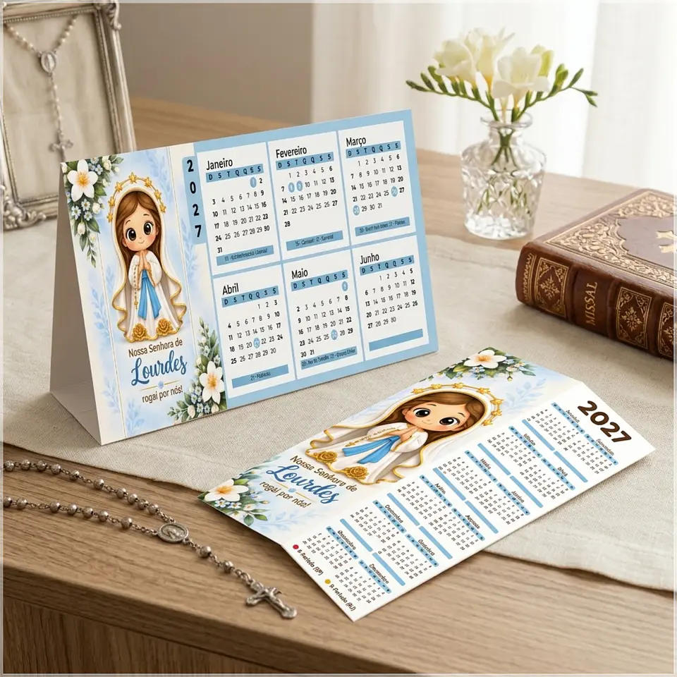 Arquivo de Corte Calendário e Marca Página Religioso Nossa Senhora de Lourdes 6 1