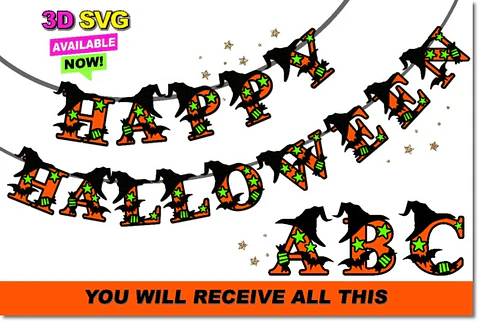 Arquivo de Corte Alfabeto Alfabeto 3D Halloween 3