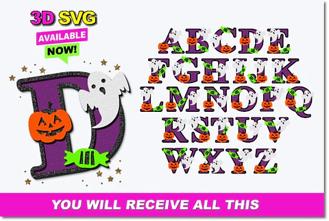 Arquivo de Corte Alfabeto Alfabeto 3D Halloween 1