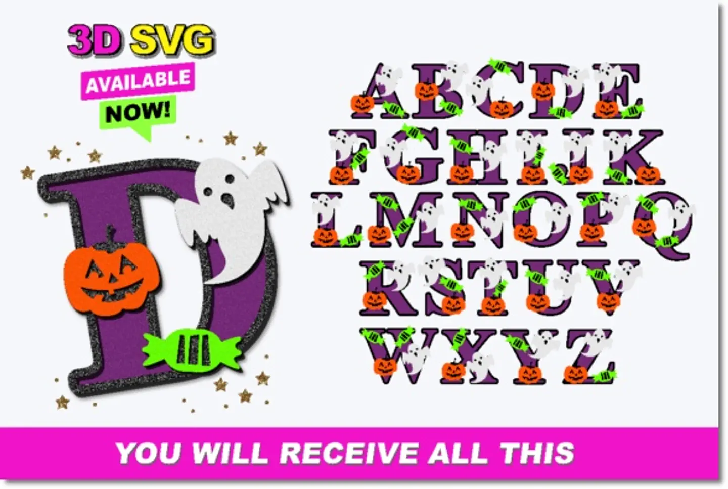 Arquivo de Corte Alfabeto Alfabeto 3D Halloween 1 1