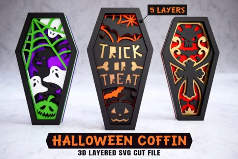 Arquivo de Corte Caixão - Cemitério Coffin 3D Layered Halloween 20 1