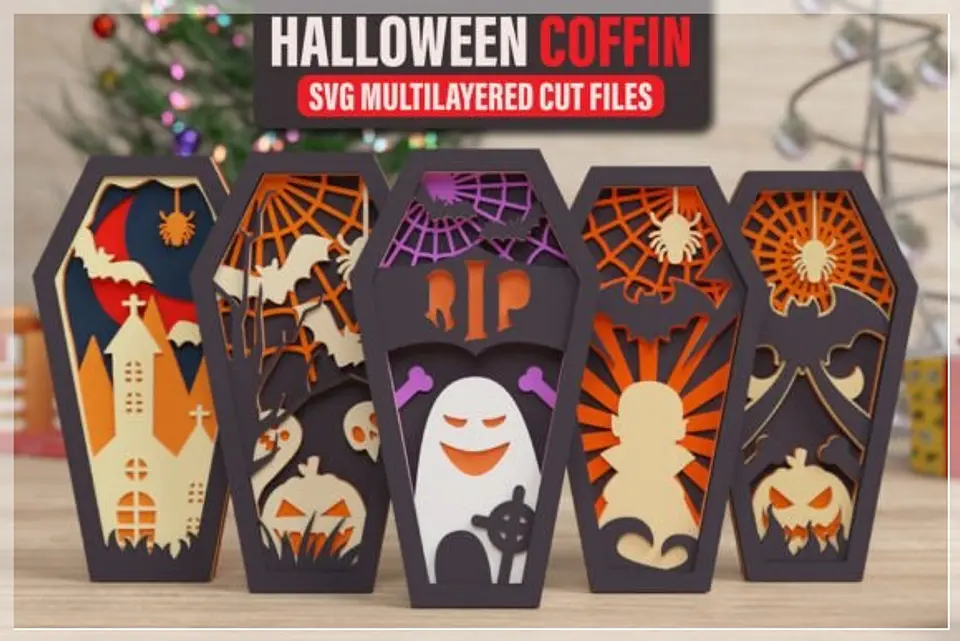 Arquivo de Corte Caixão - Cemitério Coffin 3D Halloween 1 1