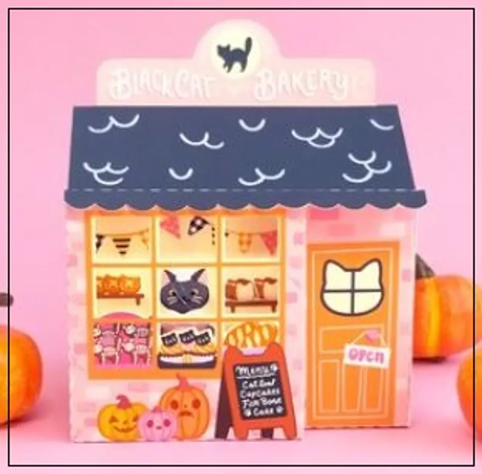 Arquivo de Corte Cenário - Casa Black Cat Bakery 3D Box Halloween 1 1
