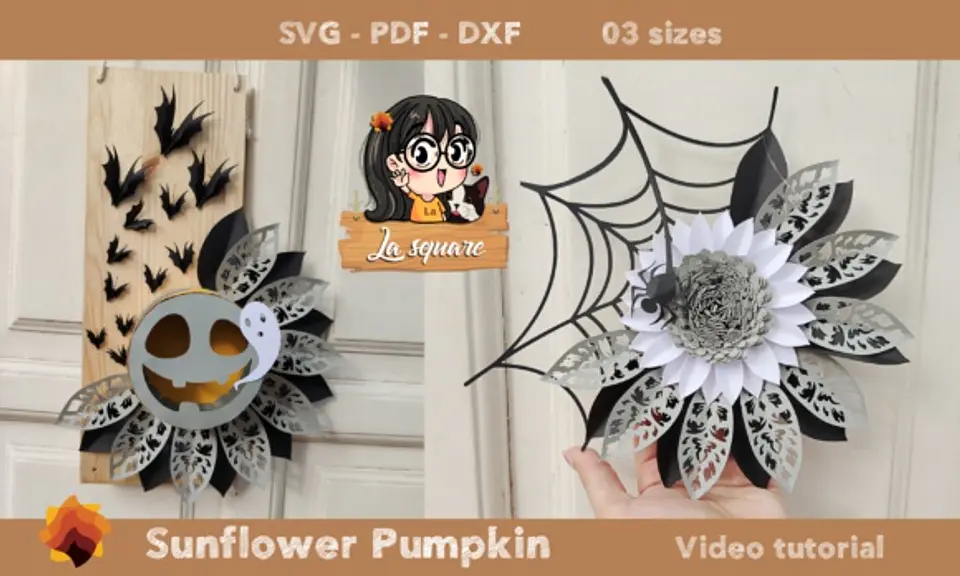 Arquivo de Corte Flor Paper Flower Pumpkin Treatbox Halloween 1 1