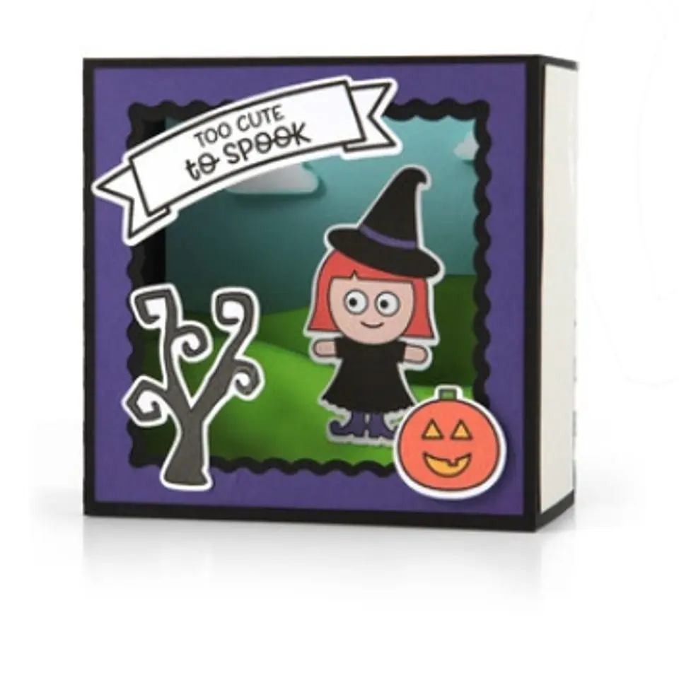 Arquivo de Corte Quadro - ShadowBox Shadow Box Card Scene Witch Halloween 10 1