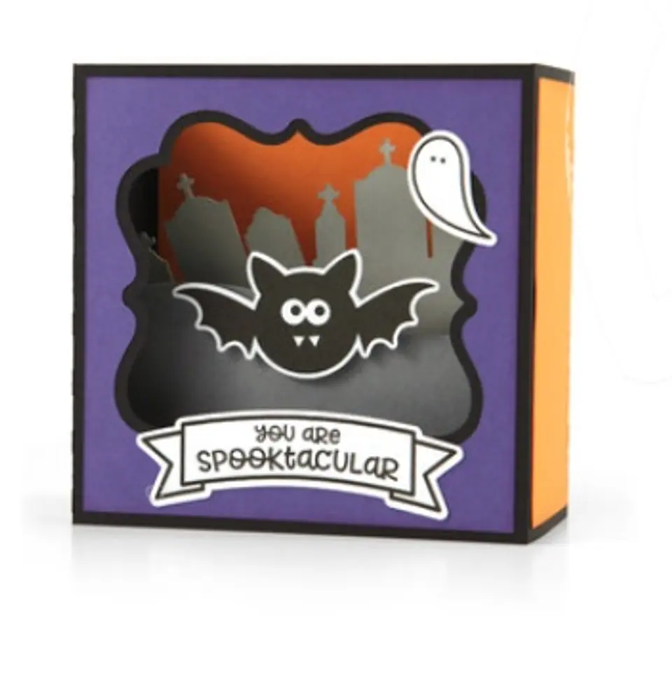 Arquivo de Corte Quadro - ShadowBox Shadow Box Card Scene Bat Halloween 7 1