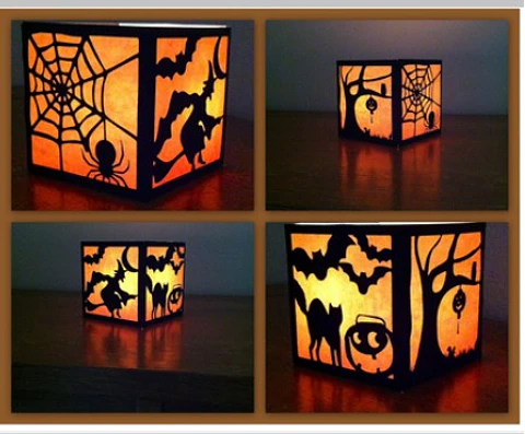 Arquivo de Corte Luminária Four Sided Silhouette Squares Farol Halloween 102