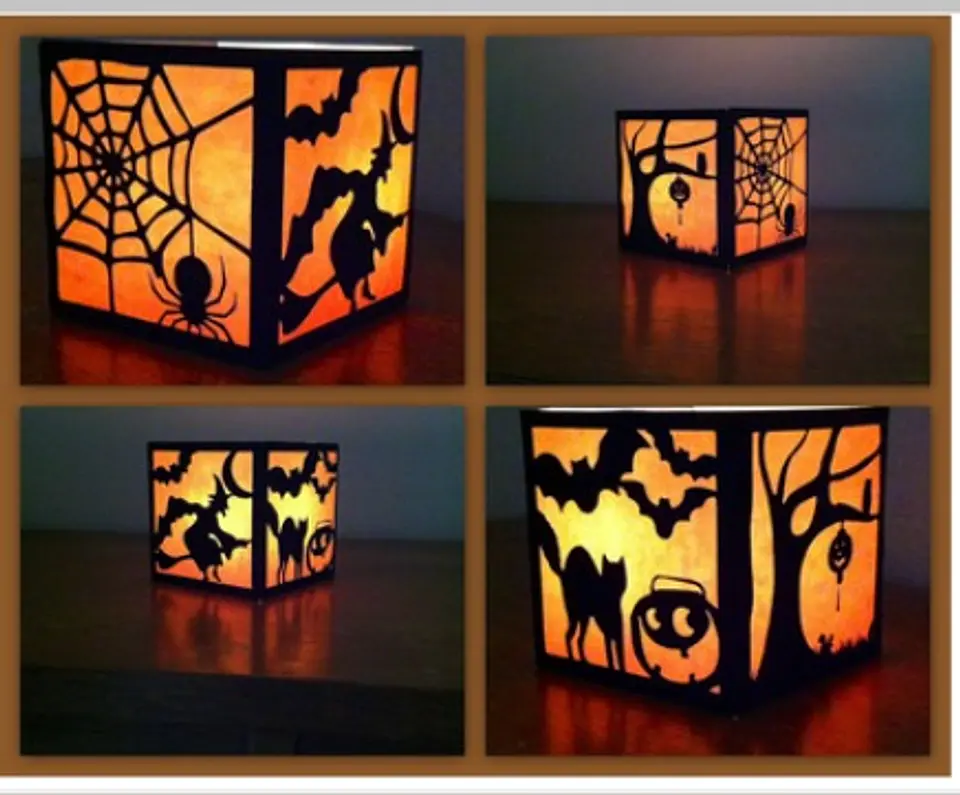 Arquivo de Corte Luminária Four Sided Silhouette Squares Farol Halloween 102 1