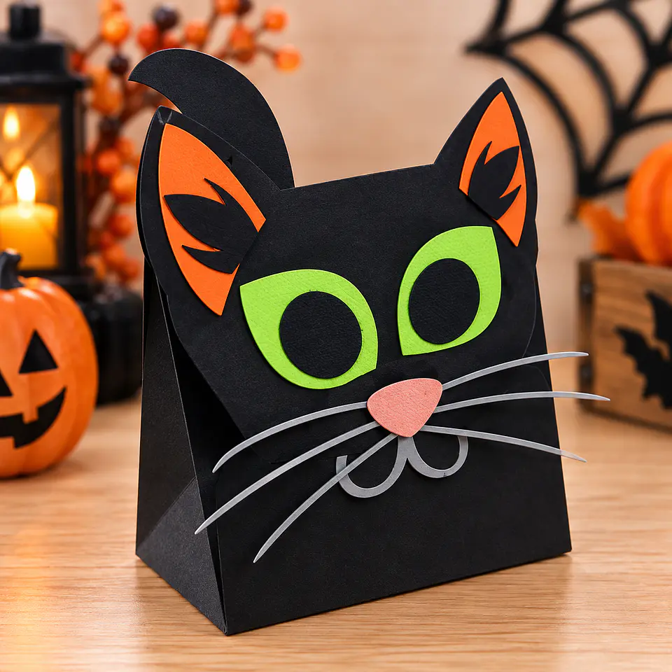 Arquivo de Corte Sacos - Sacolinha Cat Treat Bag Halloween 4 1