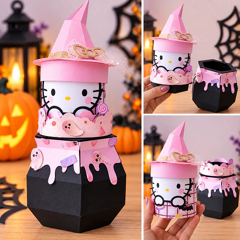 Arquivo de Corte Caixa Caldeirão de Bruxa Hello Kitty Halloween 3