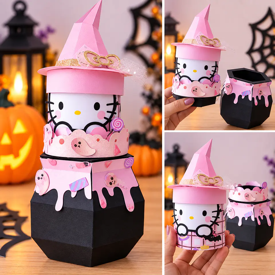 Arquivo de Corte Caixa Caldeirão de Bruxa Hello Kitty Halloween 3 1