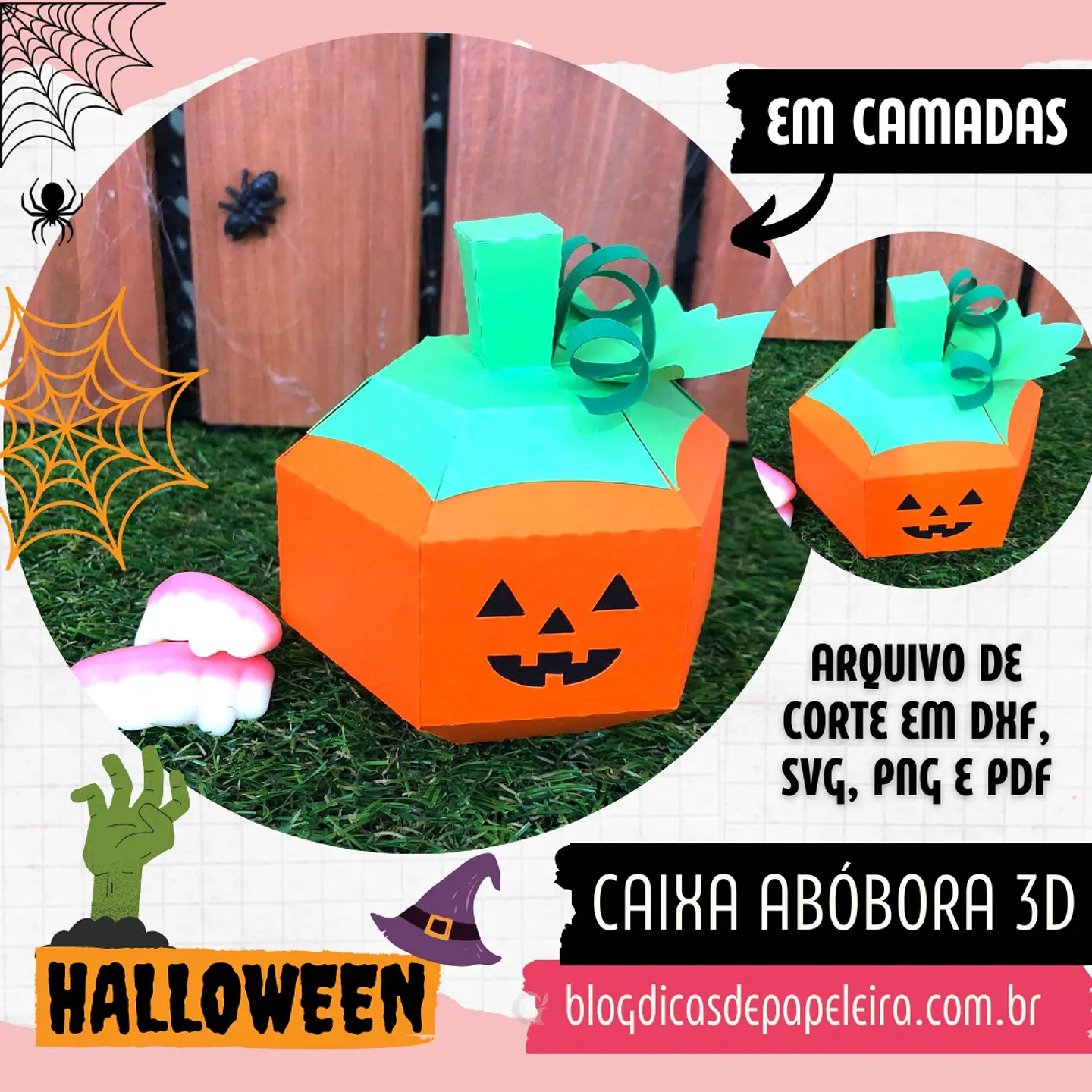 Arquivo de Corte Multiuso - Diversas Caixa Abóbora 3D Halloween 3 1