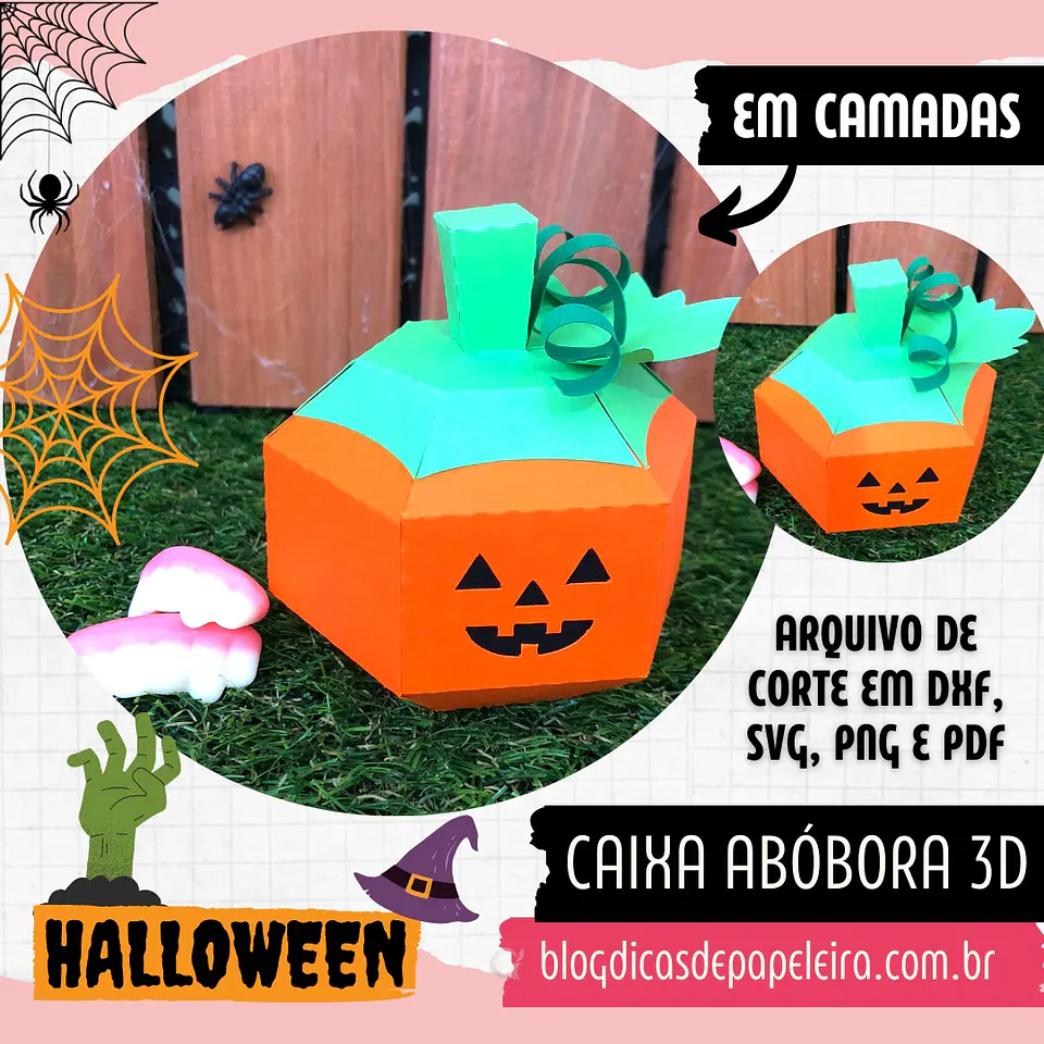 Arquivo de Corte Multiuso - Diversas Caixa Abóbora 3D Halloween 3 1