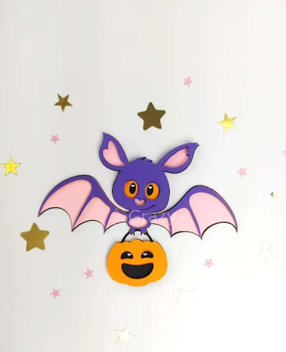 Arquivo de Corte Camadas - Personagens Bat com Abóbora Halloween 2 1
