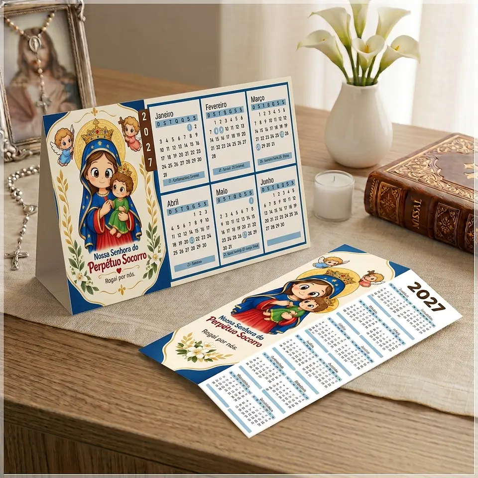 Arquivo de Corte Calendário e Marca Página Religioso Nossa Senhora do Perpétudo Socorro 13 1