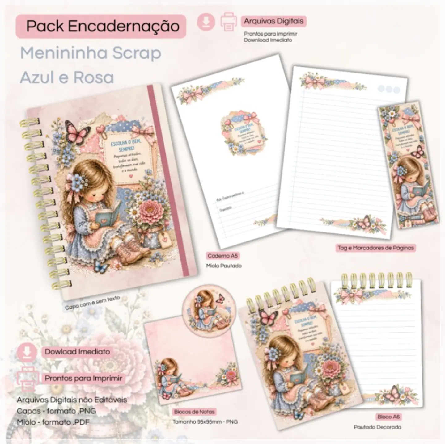 Encadernação - Coleção Menina Scrap Rosa e Azul 1