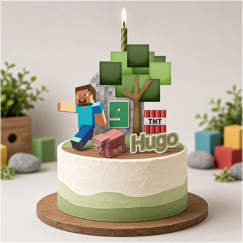 Arquivo de Corte Topo de Bolo Cenário Vela Minecraft 1