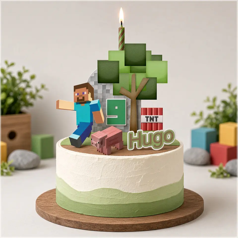Arquivo de Corte Topo de Bolo Cenário Vela Minecraft 1 1
