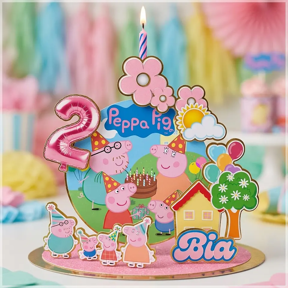 Arquivo de Corte Topo de Bolo Cenário Vela Peppa Pig 1 1