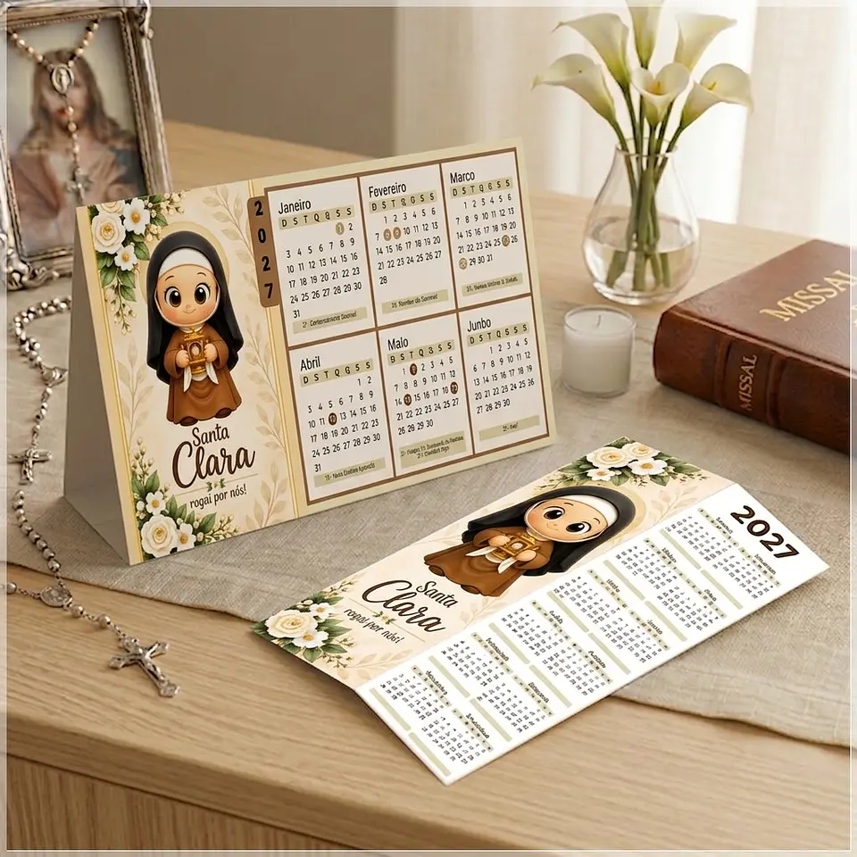 Arquivo de Corte Calendário e Marca Página Religioso Santa Clara 32 1
