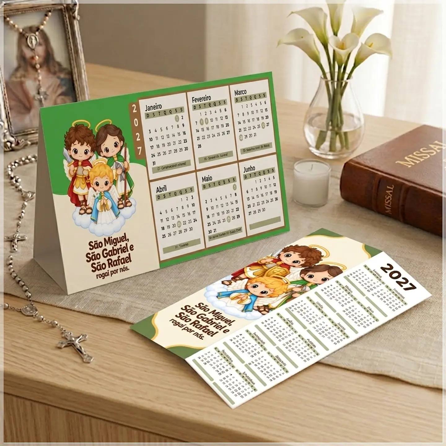 Arquivo de Corte Calendário e Marca Página Religioso Os 3 Arcanjos 39 1