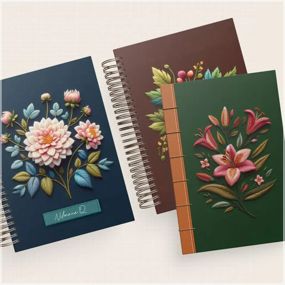 Encadernação - Coleção Flores e Bordados Noite A5 1