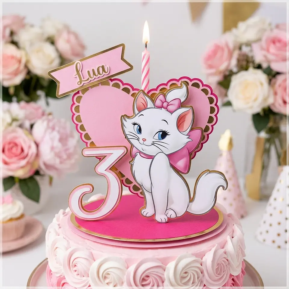 Arquivo de Corte Topo de Bolo Cenário Vela Gatinha Marie 1 1