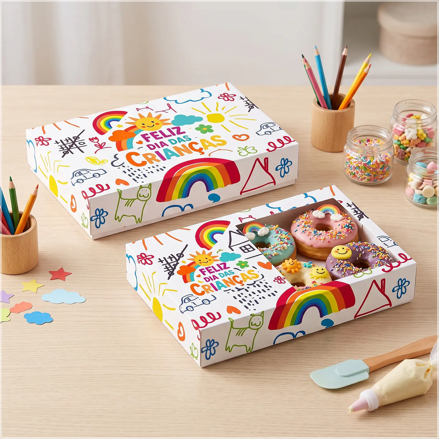 Arquivo de Corte - Cx 6 Donuts Kit Feliz Dia das Crianças (com e sem Visor) 1