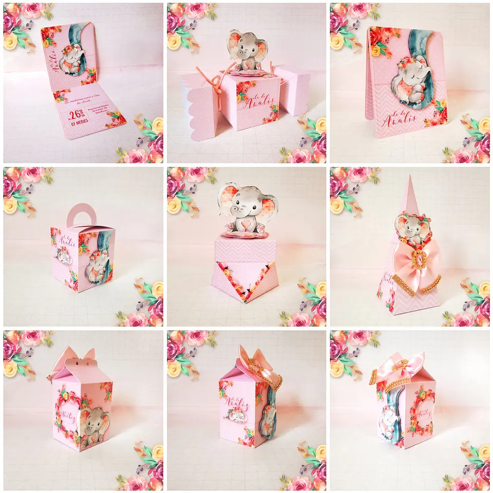 Arquivo de Corte Kit Festa Chá de Bebê Elefantinha Rosa Menina 4 1