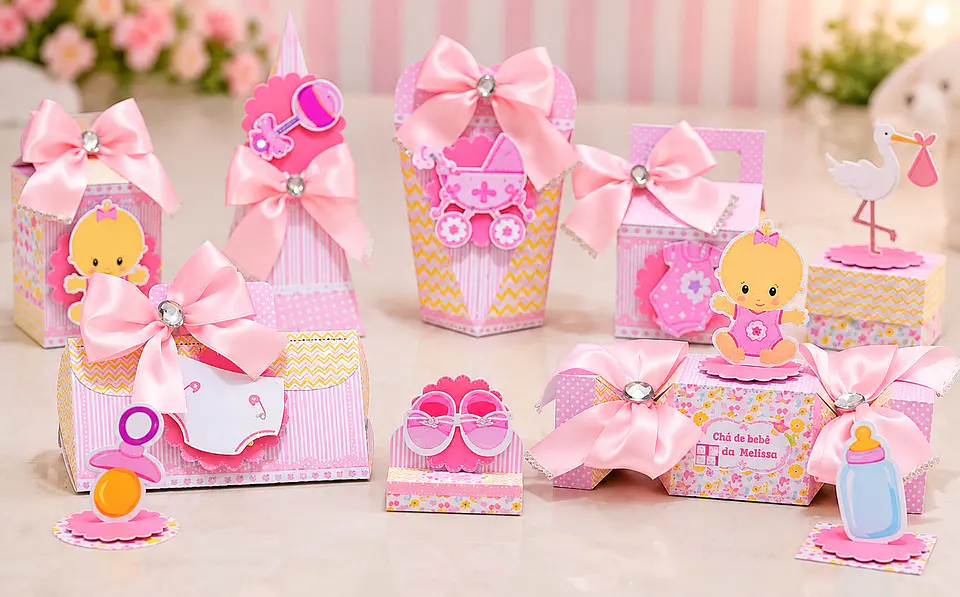 Arquivo de Corte Kit Festa Chá de Bebê Rosa Menina 7 1