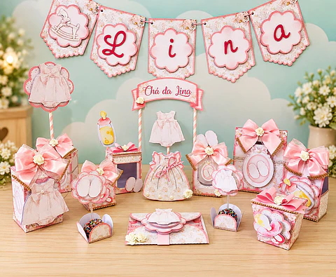 Arquivo de Corte Kit Festa Chá de Bebê Rosa Menina 2