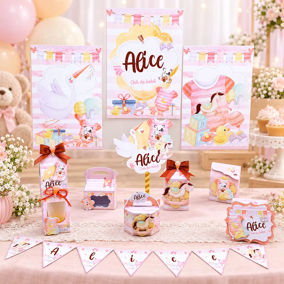 Arquivo de Corte Kit Festa Chá de Bebê Rosa Menina 1 1