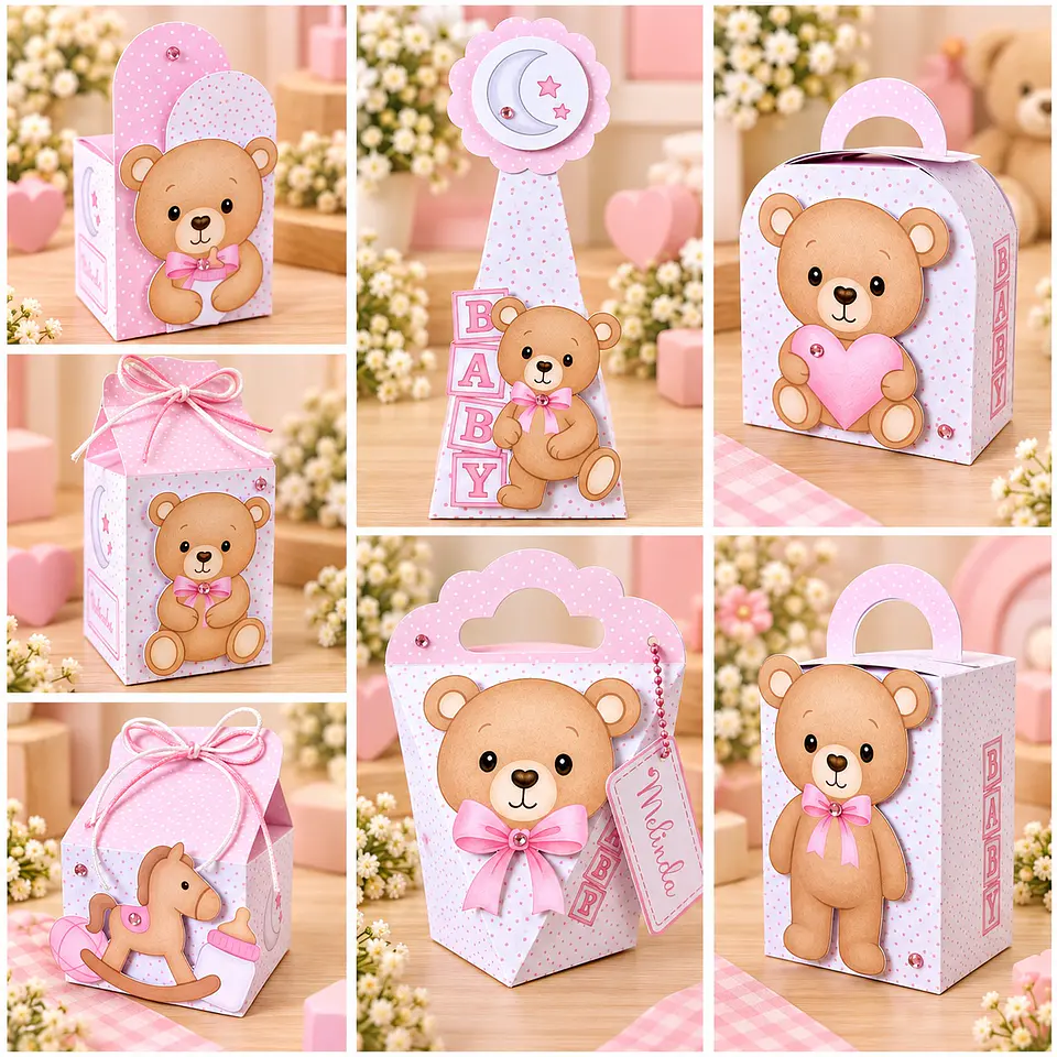 Arquivo de Corte Kit Festa Chá de Bebê Ursinha Rosa 6 1
