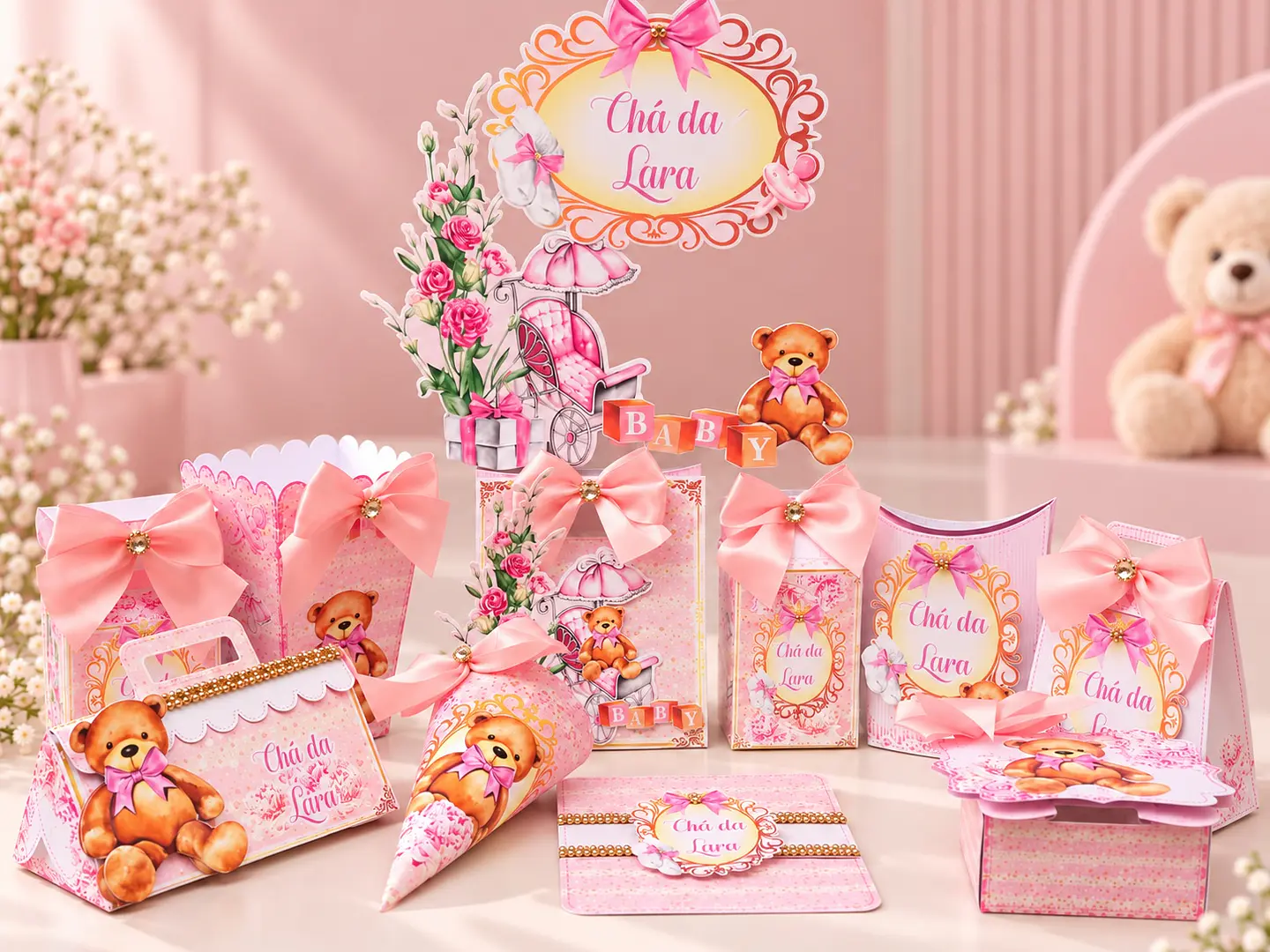 Arquivo de Corte Kit Festa Chá de Bebê Ursinha Rosa 5 1