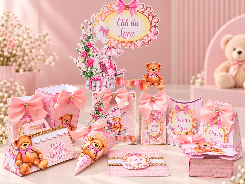 Arquivo de Corte Kit Festa Chá de Bebê Ursinha Rosa 5 1