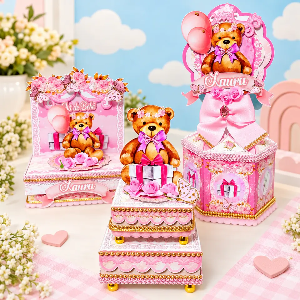 Arquivo de Corte Kit Festa Chá de Bebê Ursinha Rosa 2 1