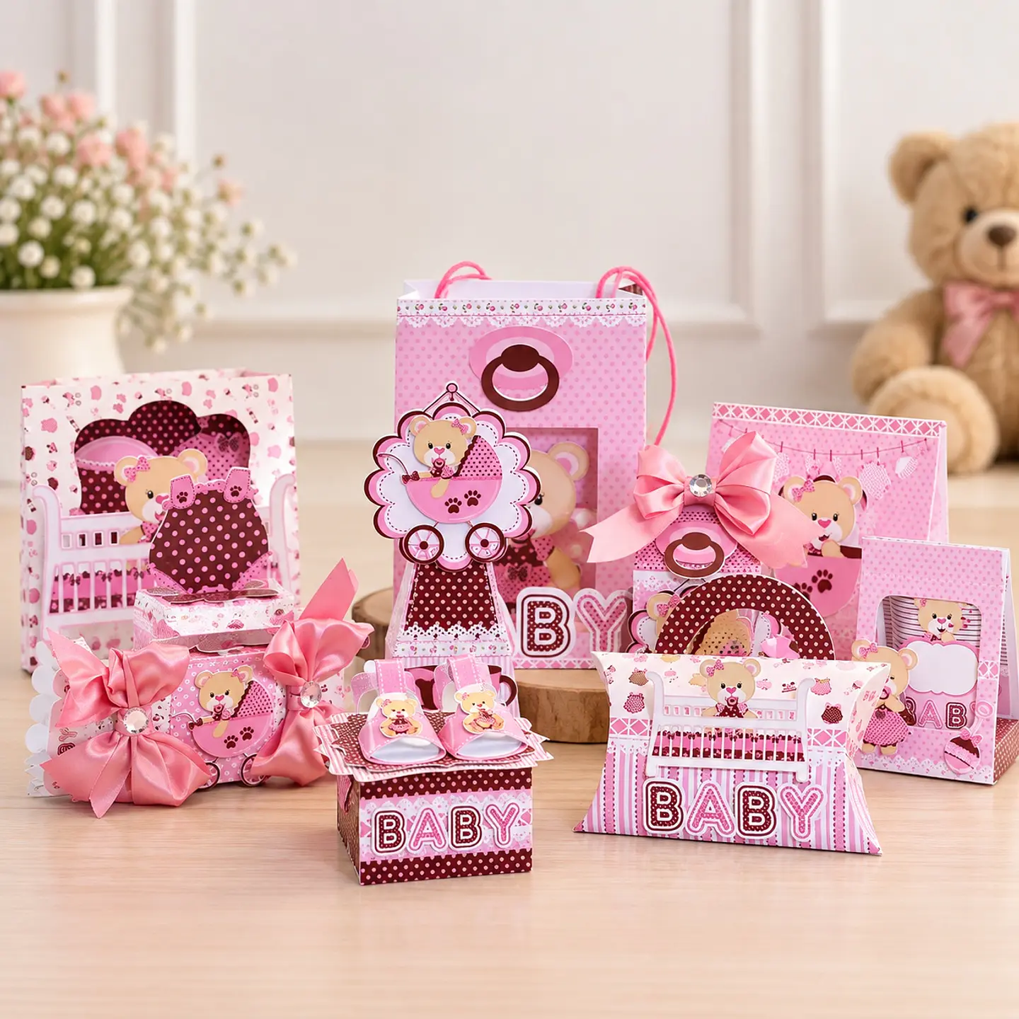 Arquivo de Corte Kit Festa Chá de Bebê Ursinha Rosa 1 1