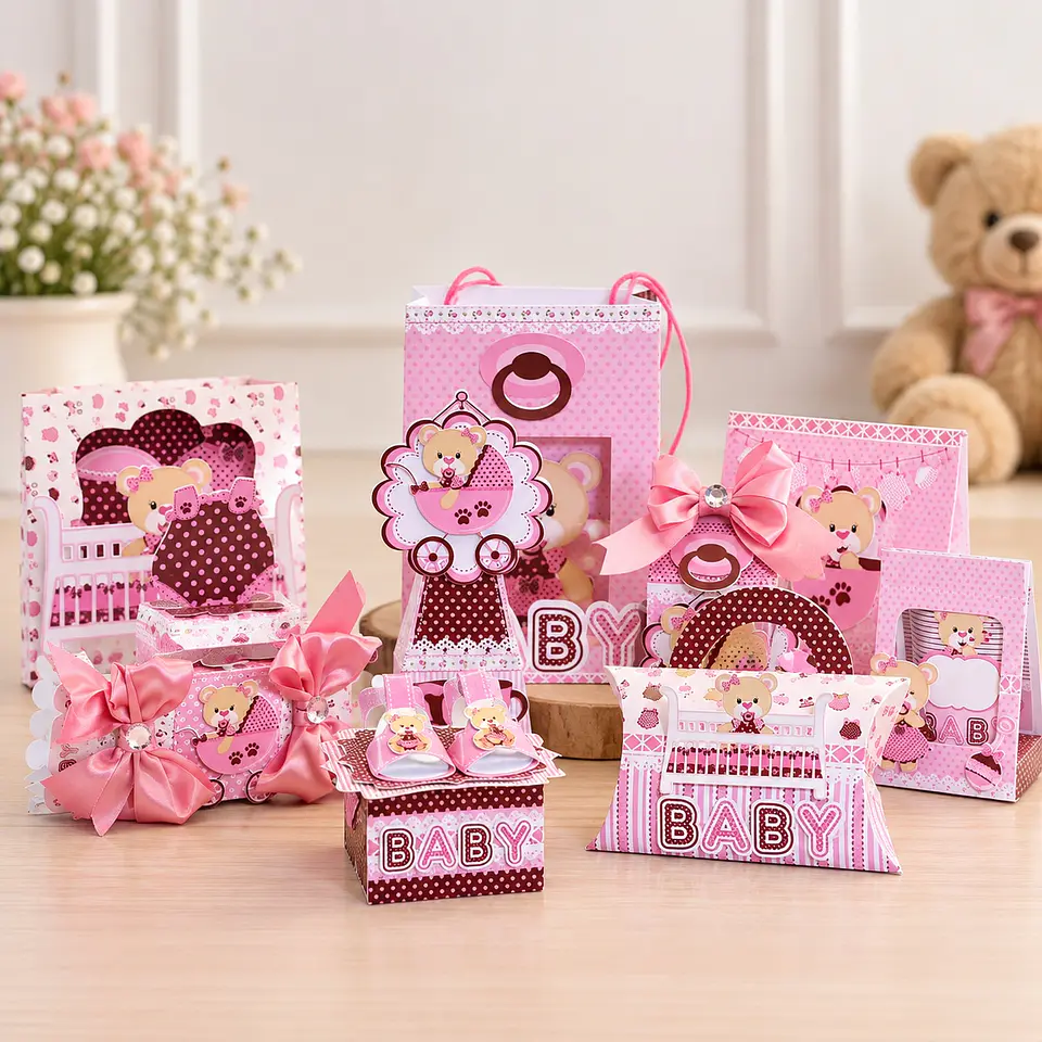 Arquivo de Corte Kit Festa Chá de Bebê Ursinha Rosa 1 1