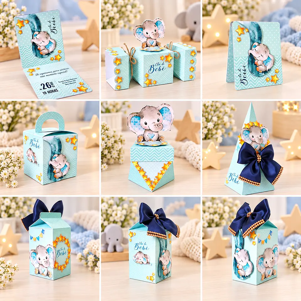 Arquivo de Corte Kit Festa Chá de Bebê Elefantinho Menino 4 1
