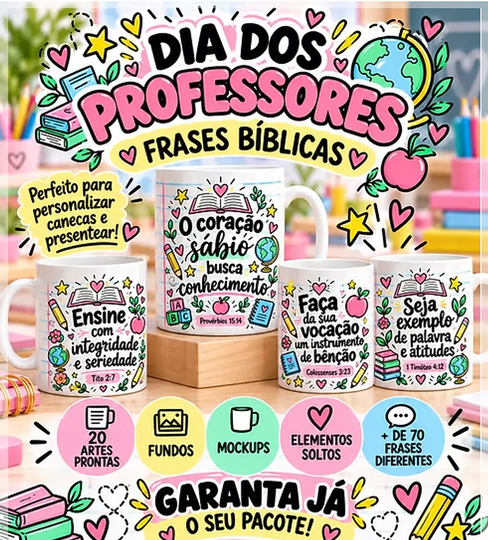 Sublimação - Canecas Dia dos Professores Frases Biblicas 1