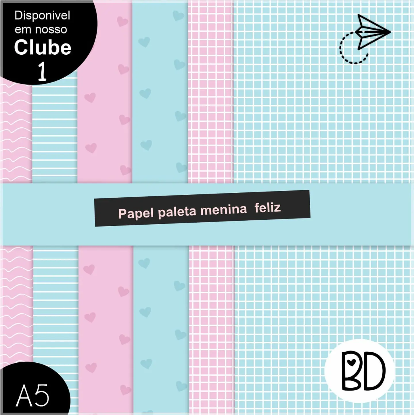 Kit Digital Papéis Azul e Rosa Menina Feliz 796 1