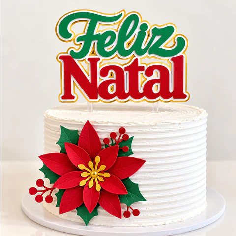 Arquivod e Corte Topo de Bolo Feliz Natal Flor 3