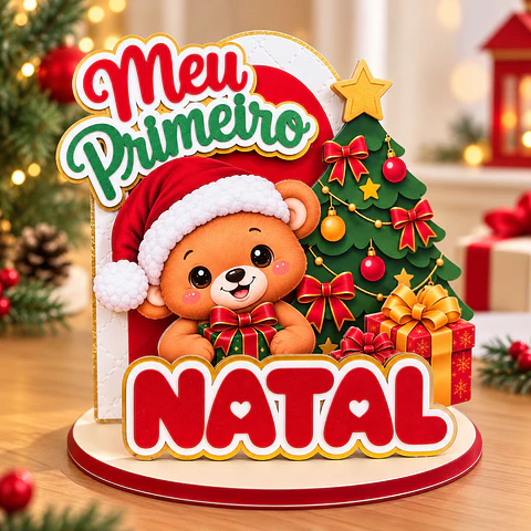 Arquivo de Corte Topo de Bolo Cenário Ursinho Natal 1