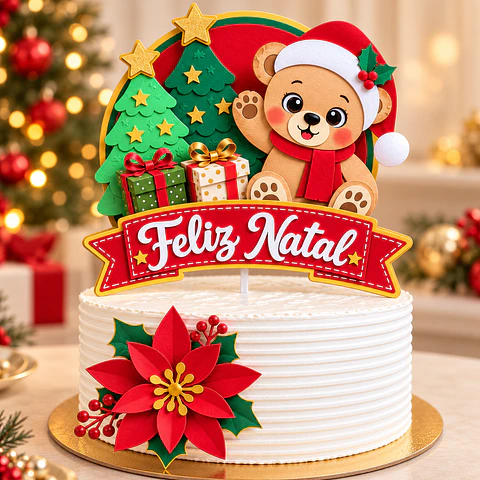 Arquivod e Corte Topo de Bolo Natal Ursinho 1