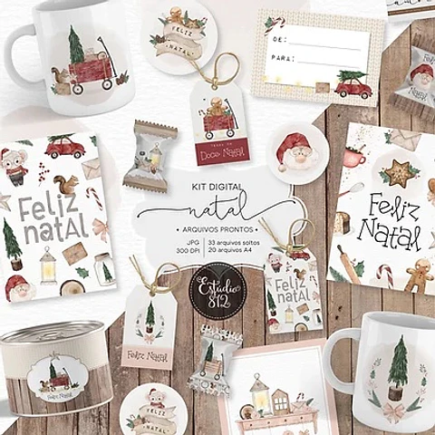 Arquivo de Corte - Kit Natal (Adesivo,Balinha,Caneca,Cartão,Marcador e Tag)