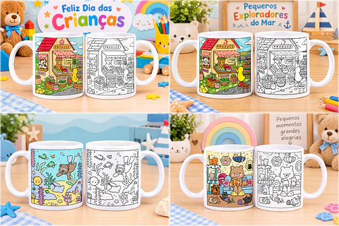 Sublimação - Canecas de Colorir Dia das Crianças